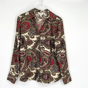 Vtg Talbots Top Womens 14 Silk Paisley‎ Western Boho Colorful Workwear Career